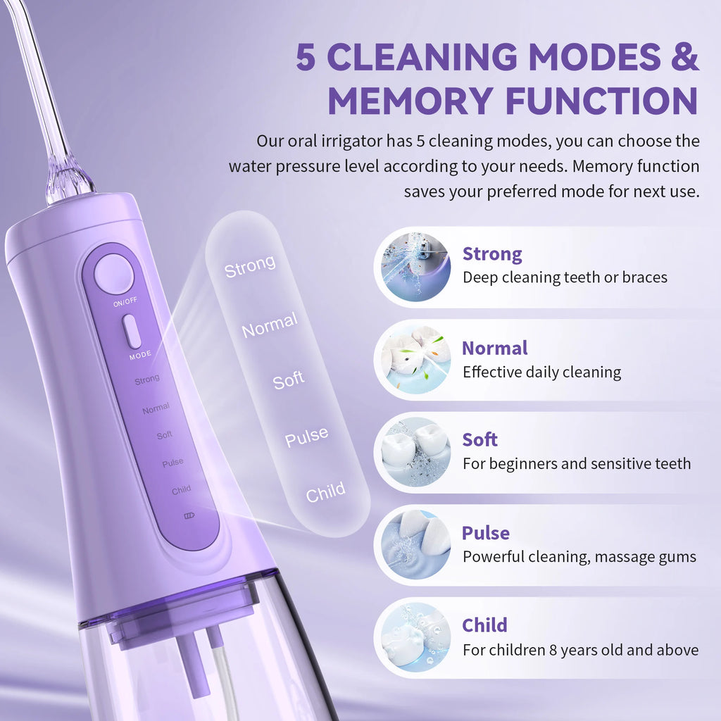 SEJOY Dental Oral lrrigator for Men Women Teeth Cleaner Portable Dental Water Flosser 4 Modes IPX7 Mouth Washing Machine