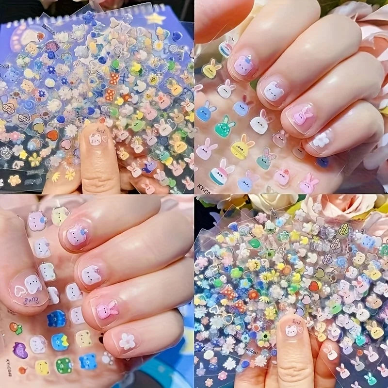 30Pack Easter  Nail Art Decals Set Glittering Rabbit Assorted Characters, Self-Adhesive Armor Effect Nail Enhancements for Women