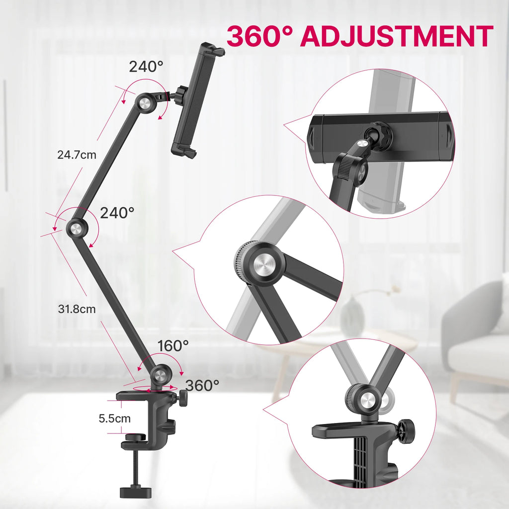 Ulanzi VIJIM HP006 Tablet Holder iPad Stand Desk Mount for Smartphone iPad Pro Air with Flexible Arm 360°Adjustable Tablet Mount