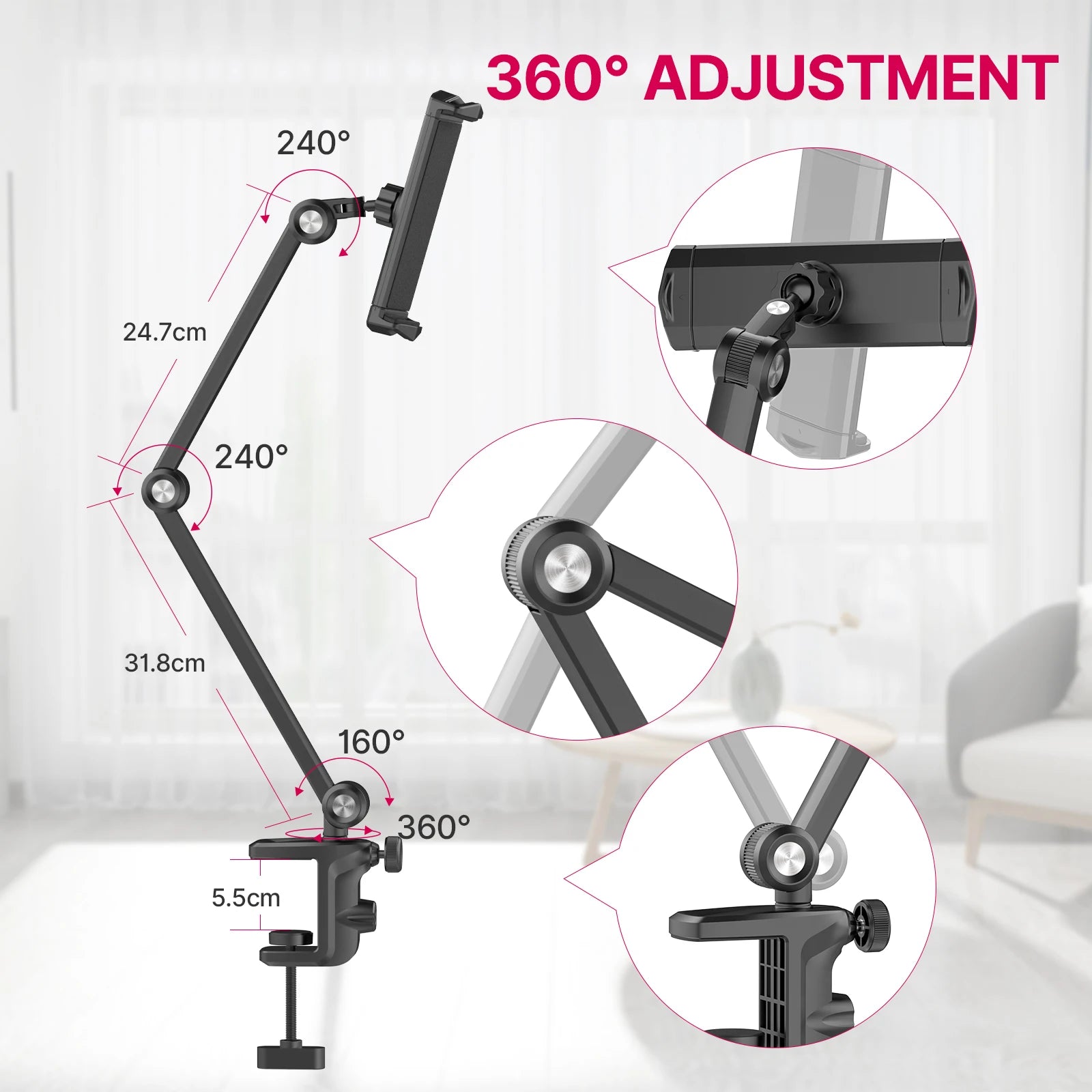 Ulanzi VIJIM HP006 Tablet Holder iPad Stand Desk Mount for Smartphone iPad Pro Air with Flexible Arm 360°Adjustable Tablet Mount