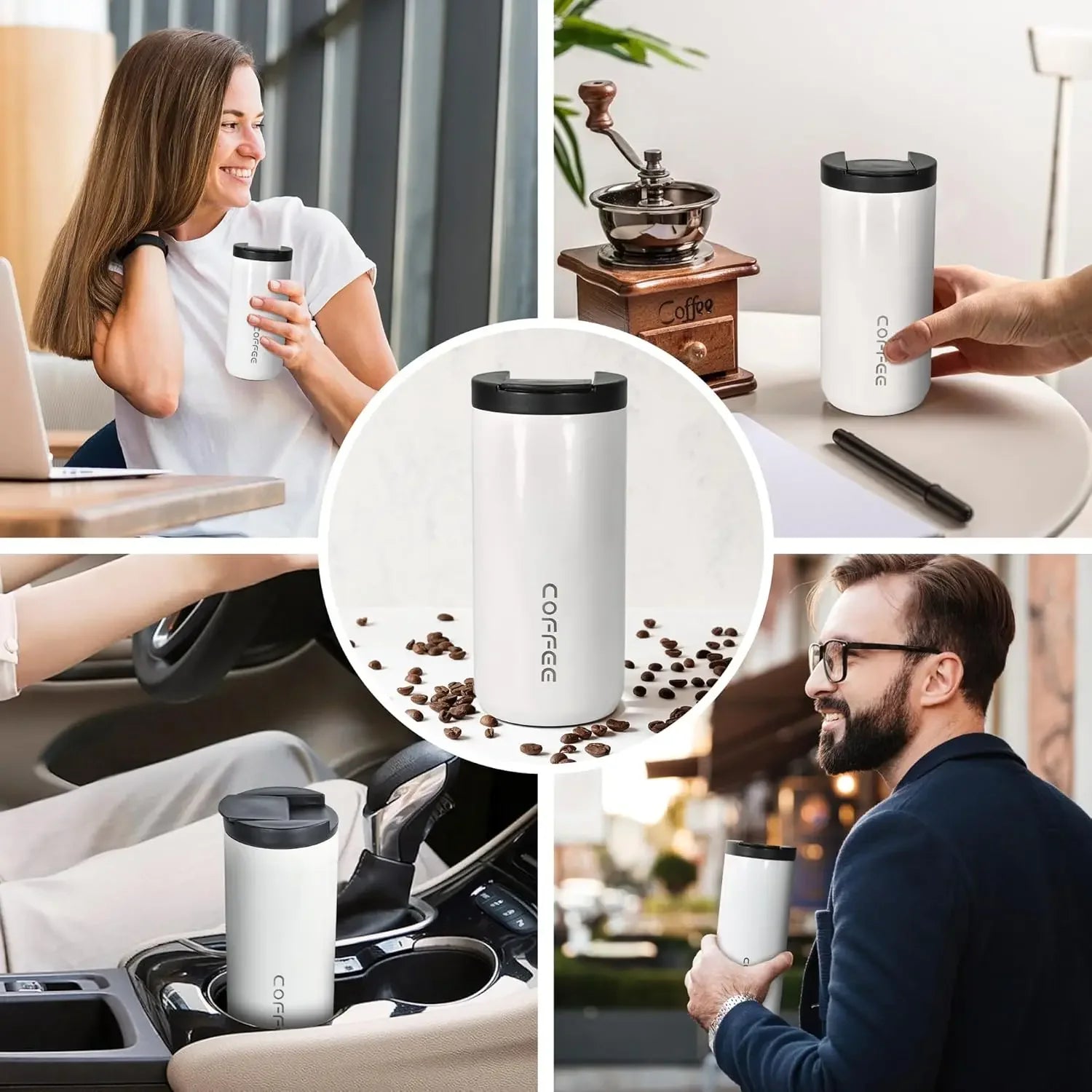 400ml Stainless Steel Coffee Travel Mug Portable Thermos Cup Leak-Proof Vacuum Flask Tea and Coffee Thermos