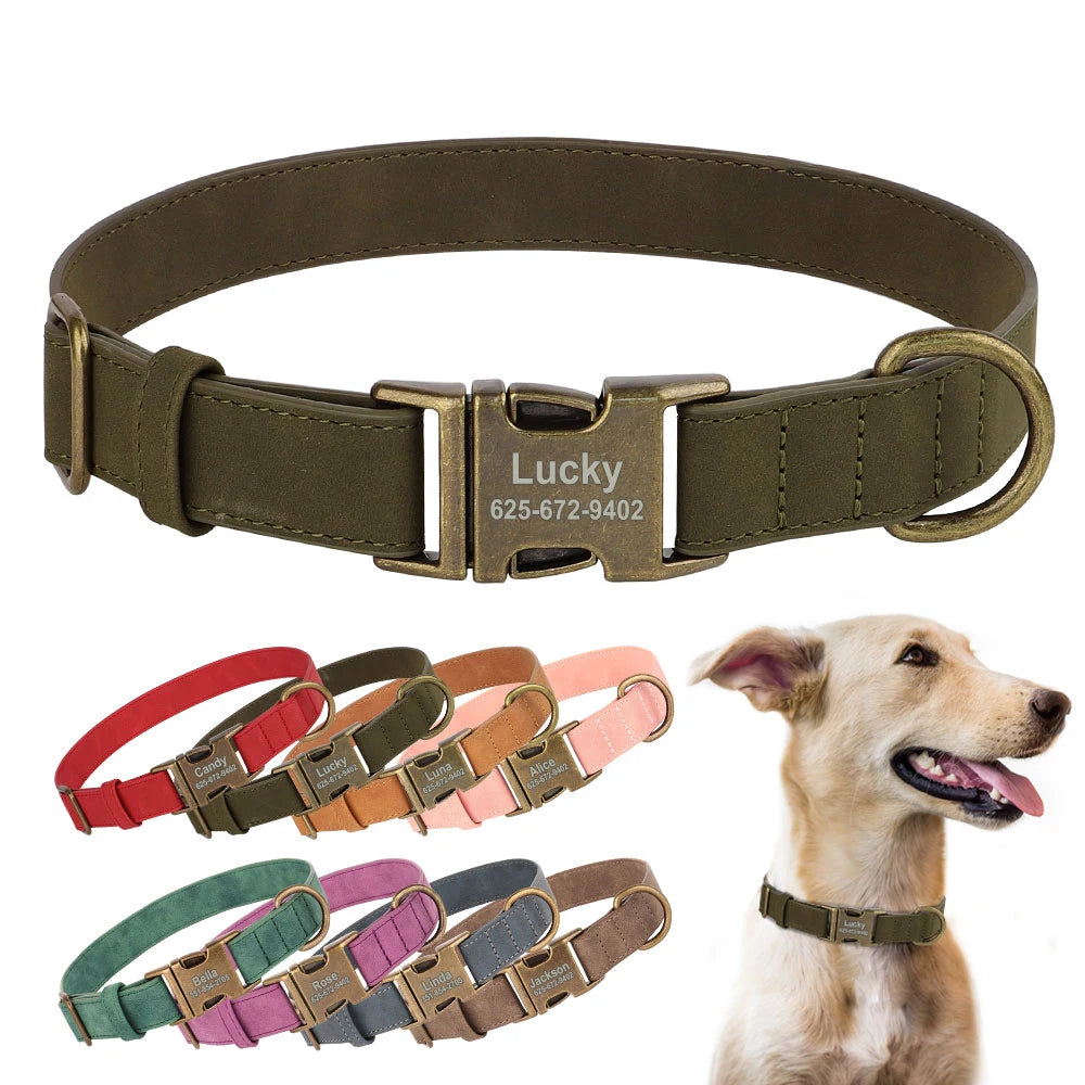 Customized Dog Collar Personalized Dogs Name ID Collars PU Leather Pet Buckle Necklace for Small Medium Large Dogs Pitbull Pug