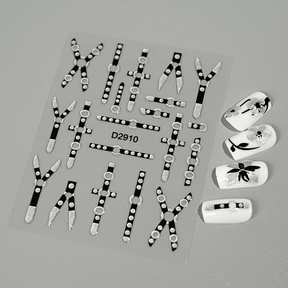 1pcs Gothic Punk Black Line Nail Art Sticker Glitter Black Bandage Design Adhesive Nail Decals DIY Stripes Manicure Accessories