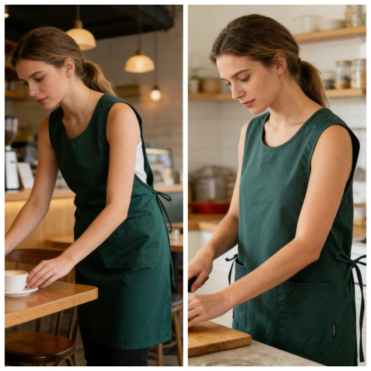 Waterproof Anti-Oil Kitchen Apron for Women with Pockets Long Vest Apron Cooking Painting Nail Salon Beauty Working Pinafore