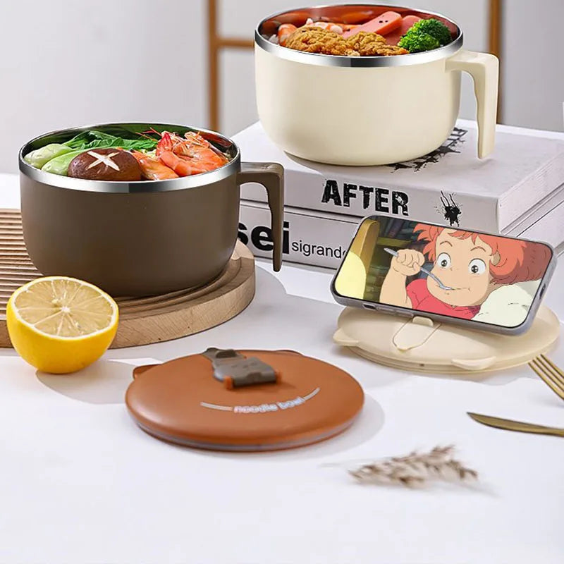 Instant Noodles Bowl 304 Stainless Steel Instant Noodle Cup With Lid Portable Ramen Bowl Food Containers Dish For Ramen