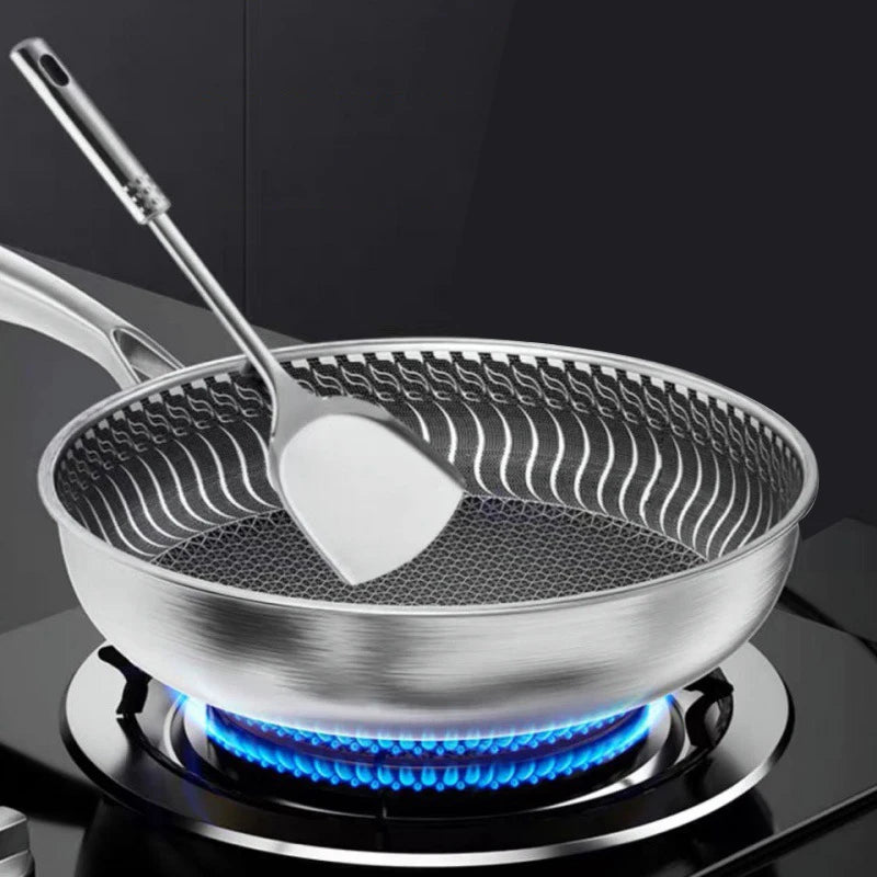316l Stainless Steel Frying Pan Frying Pan Household Flat Bottomed Pan Frying Steak And Egg Pan Uncoated Induction Cooker Gas Un