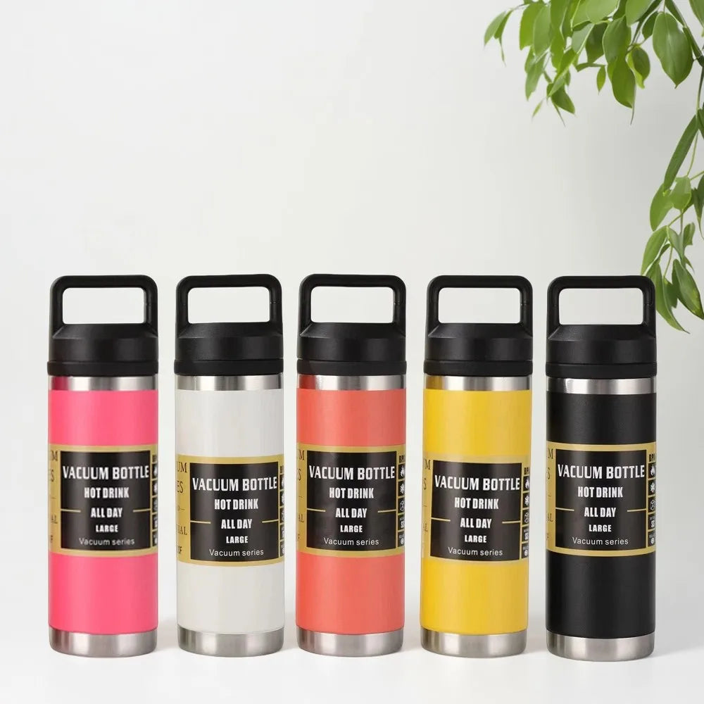 600ml, two lids for direct drinking and straw drinking, large-capacity 304 stainless steel sports thermos.