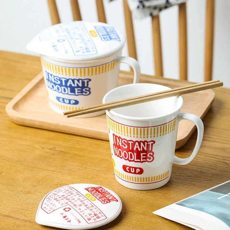 ins style creative instant noodle ceramic Cup bowl with cover bento box Student lunch box instant noodle Bowl soup Bowl set