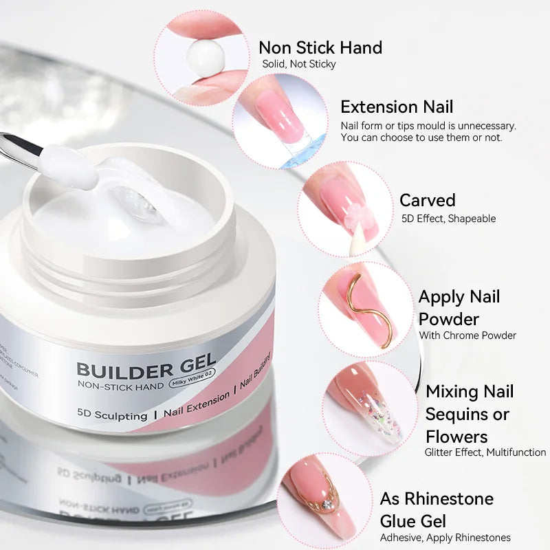 BORN PRETTY 60g White Non Stick Hand Extension Gel Nail Polish For 5D Shaping Carving Sculpting Flower DIY Nail Art Manicure