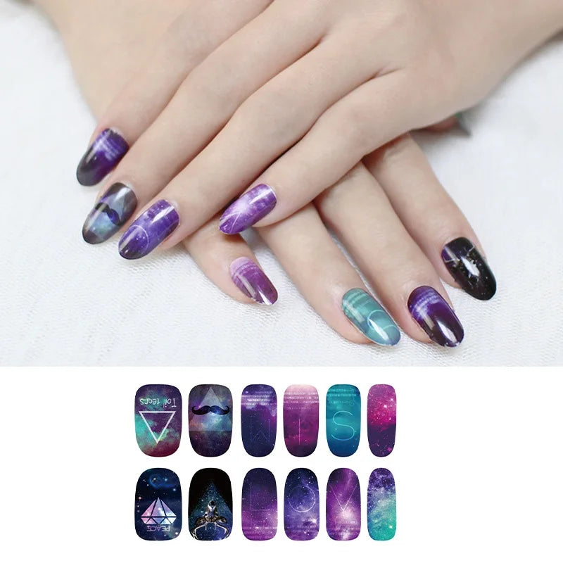 6 Sheets Vibrant Full Wrap Nail Polish Stickers Self-Adhesive Nail Decals for DIY Nail Art Manicure Designer Nail Art Stickers