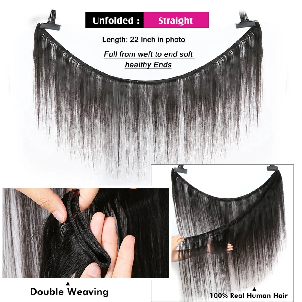 Brazilian Bundles Raw 100% Human Hair Bone Straight Hair Extensions Bulk For Braiding 14-32 Inch Bundles Double Weft Hair Weave