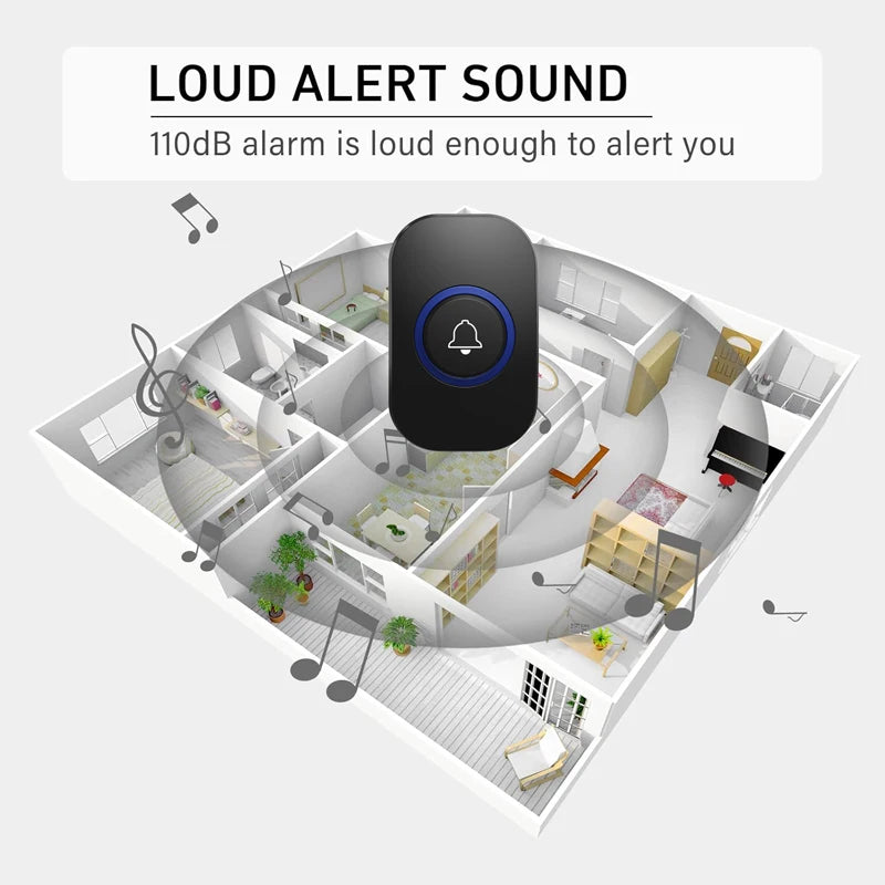 Plug-and-play wireless 1000-foot range doorbell, suitable for home, children's room, office, 115dB, with 32 ringtones, wireless