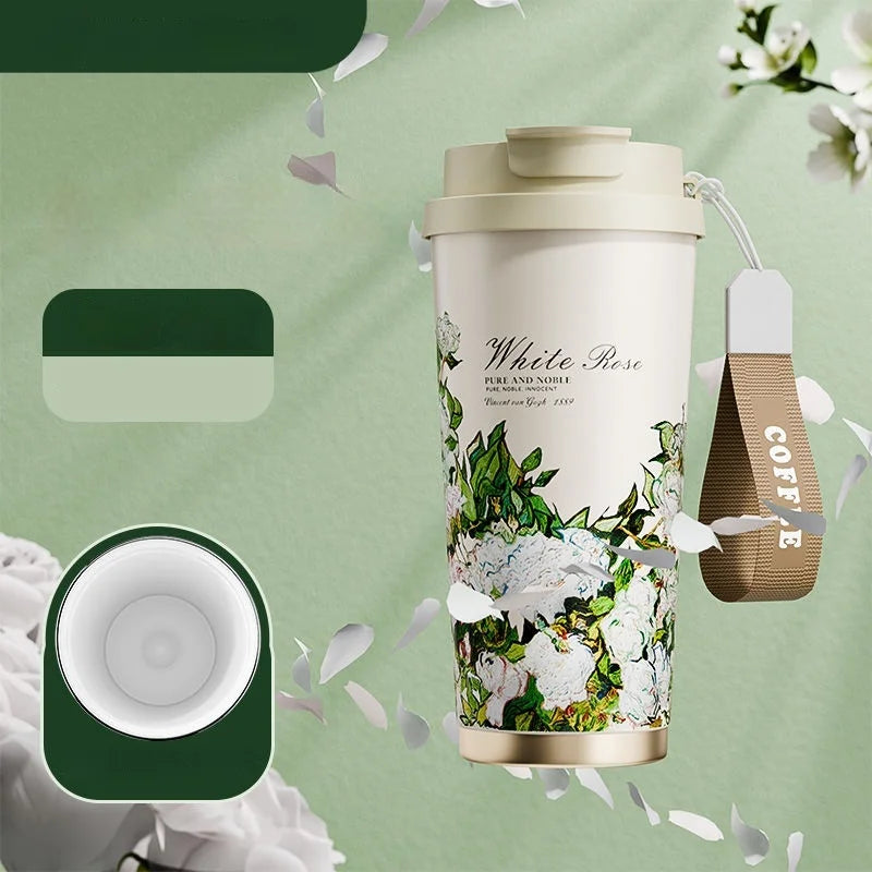 GIANXI New High Appearance Level Coffee Thermos Cup Ceramic Straw Double Drinking Cup Daily Campus Accompanying Coffee Cup