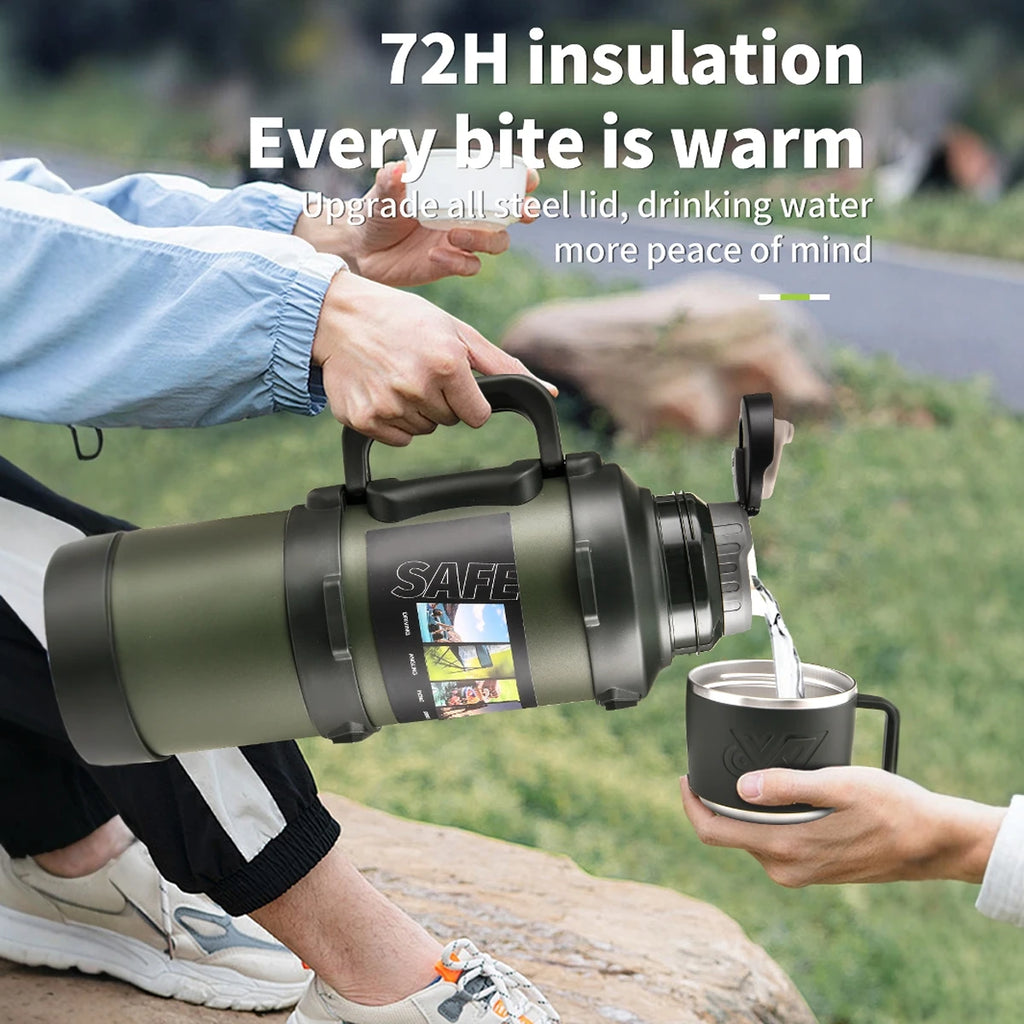 Stainless Steel Thermos Bottle with Handle Outdoor Portable Large Capacity Thermal Water Bottle ,Keep Hot and Cold for 72H