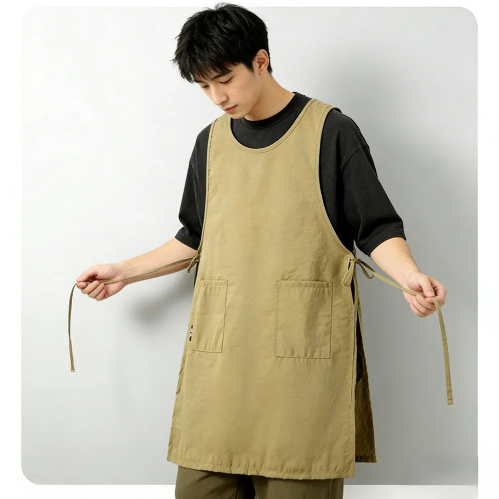 Waterproof Anti-Oil Kitchen Apron for Women with Pockets Long Vest Apron Cooking Painting Nail Salon Beauty Working Pinafore