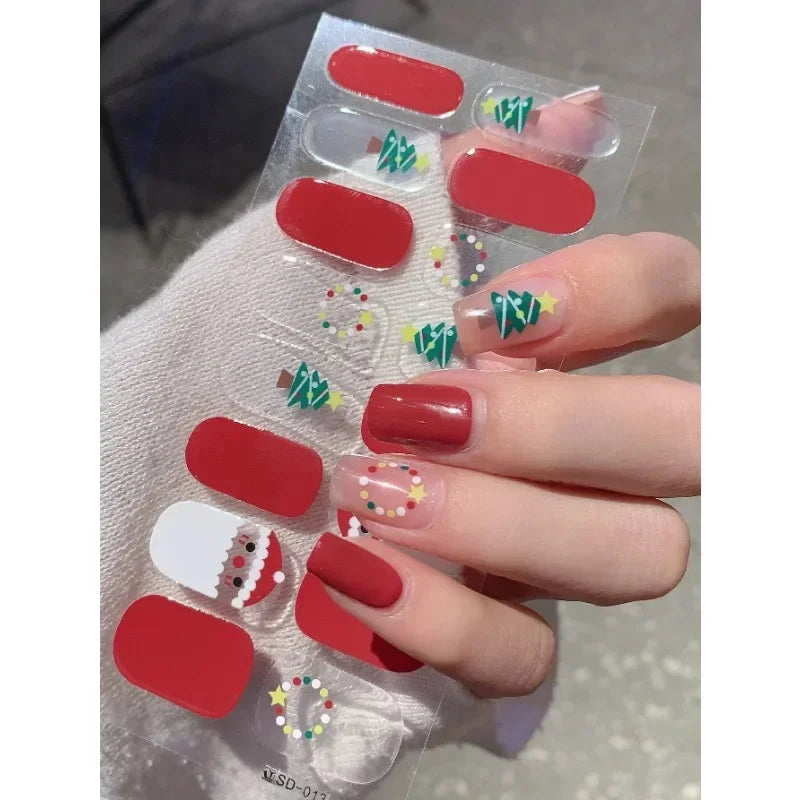 Christmas Sticker Nail Decal Winter Snowflake Semi-cured Gel Nail Wrap Sticker Long-lasting UV Lamp French Nail Decal Waterproof