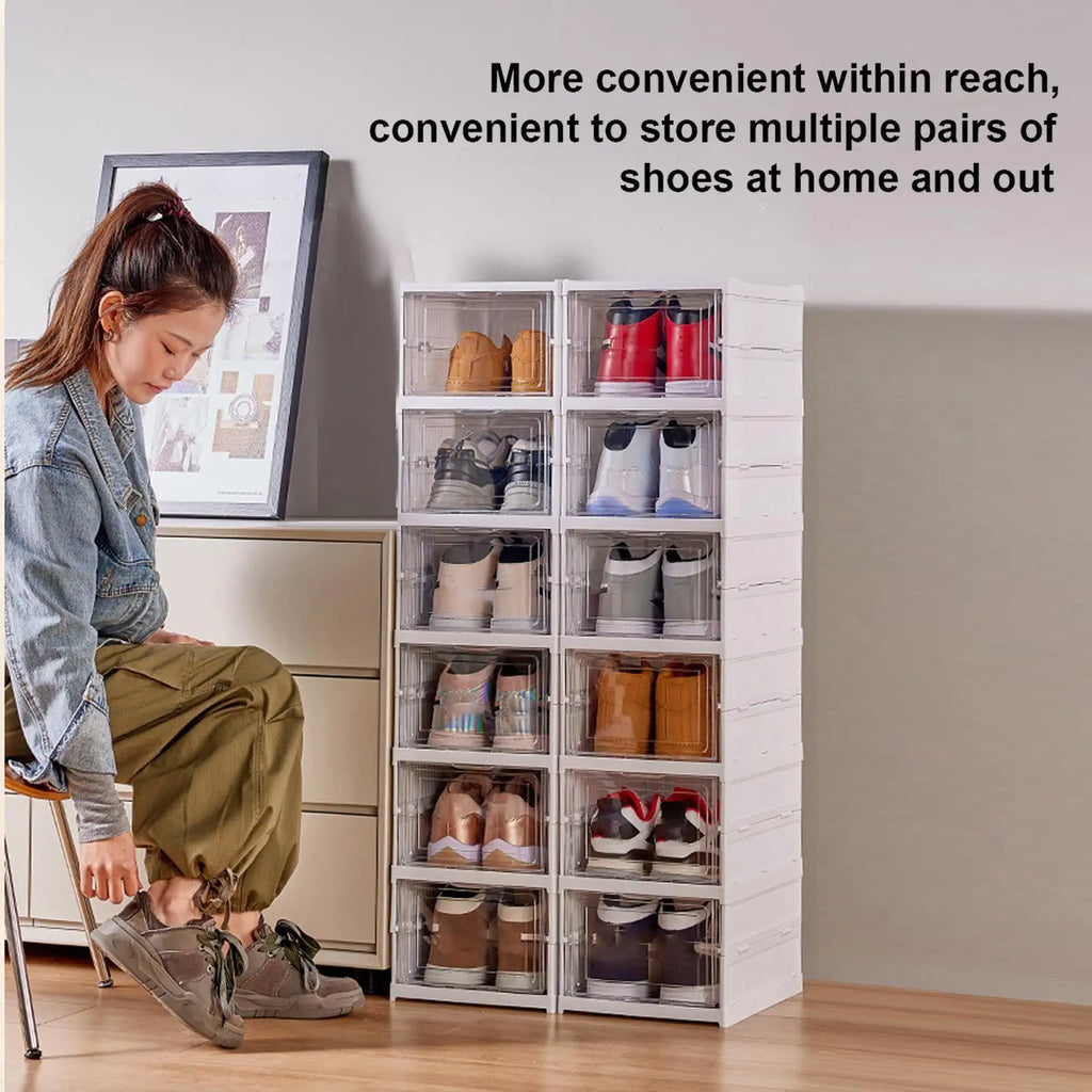 Shoe Rack Clear Shoe Storage Organizer Foldable Clear Stackable Box for Bedroom Hallway Home Dormitory Boot Workplace Sneaker