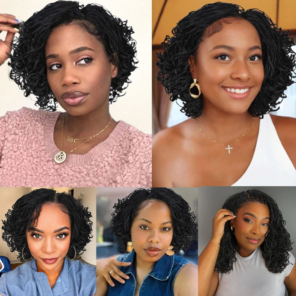 Short Curly Twist Box Braided Wigs for Women Synthetic Braided Full Lace Wigs with Baby Hair Ready to Wear Glueless Braided Wig