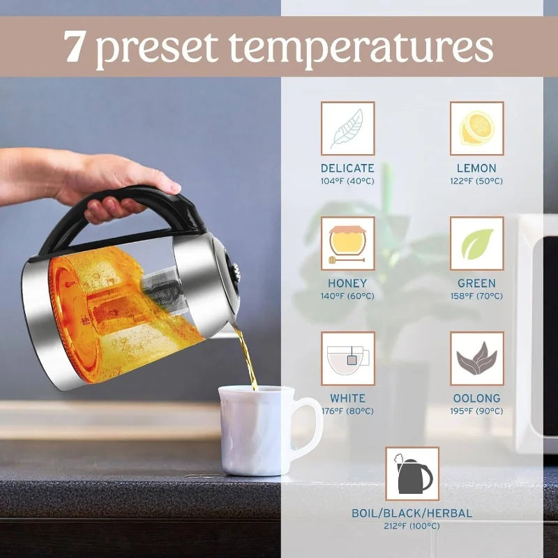 Electric Glass Tea Kettle - Portable Water Boiler with Infuser for Home, Office & Travel, Fast Heating & LED Light