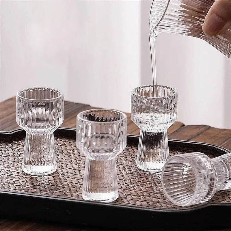 6pcs Sets Drinkware Spirits Cup Small Wine Glass Striped Wine Glass Transparent Baijiu Cup Household Art Design Drinking Cup Bar