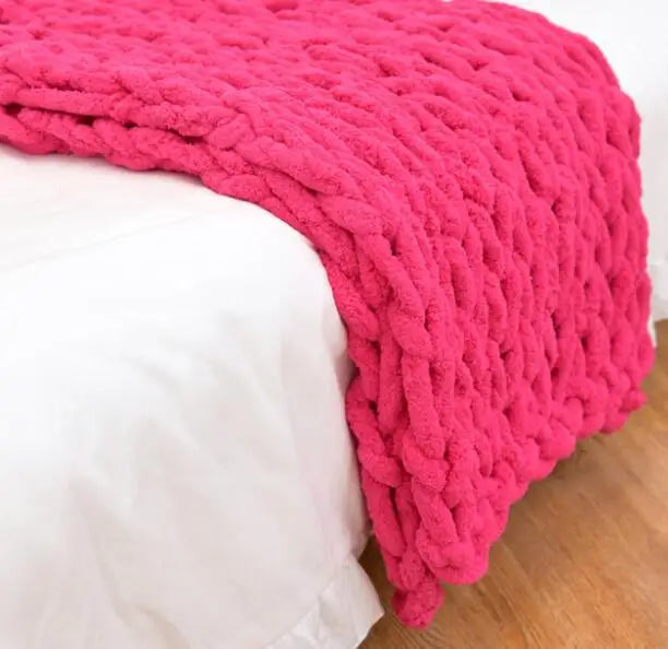 Comfortable Chunky Knit Blanket Soft Hand Knit Chenille Throw Blanket Thick Cable Blanket With Chenille Yarn Rope Knot Blanket