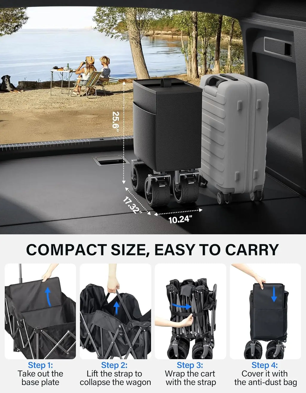 Heavy Duty Collapsible Wagon Cart 440lbs Foldable Utility with Big Wheels for Beach Camping Garden Grocery