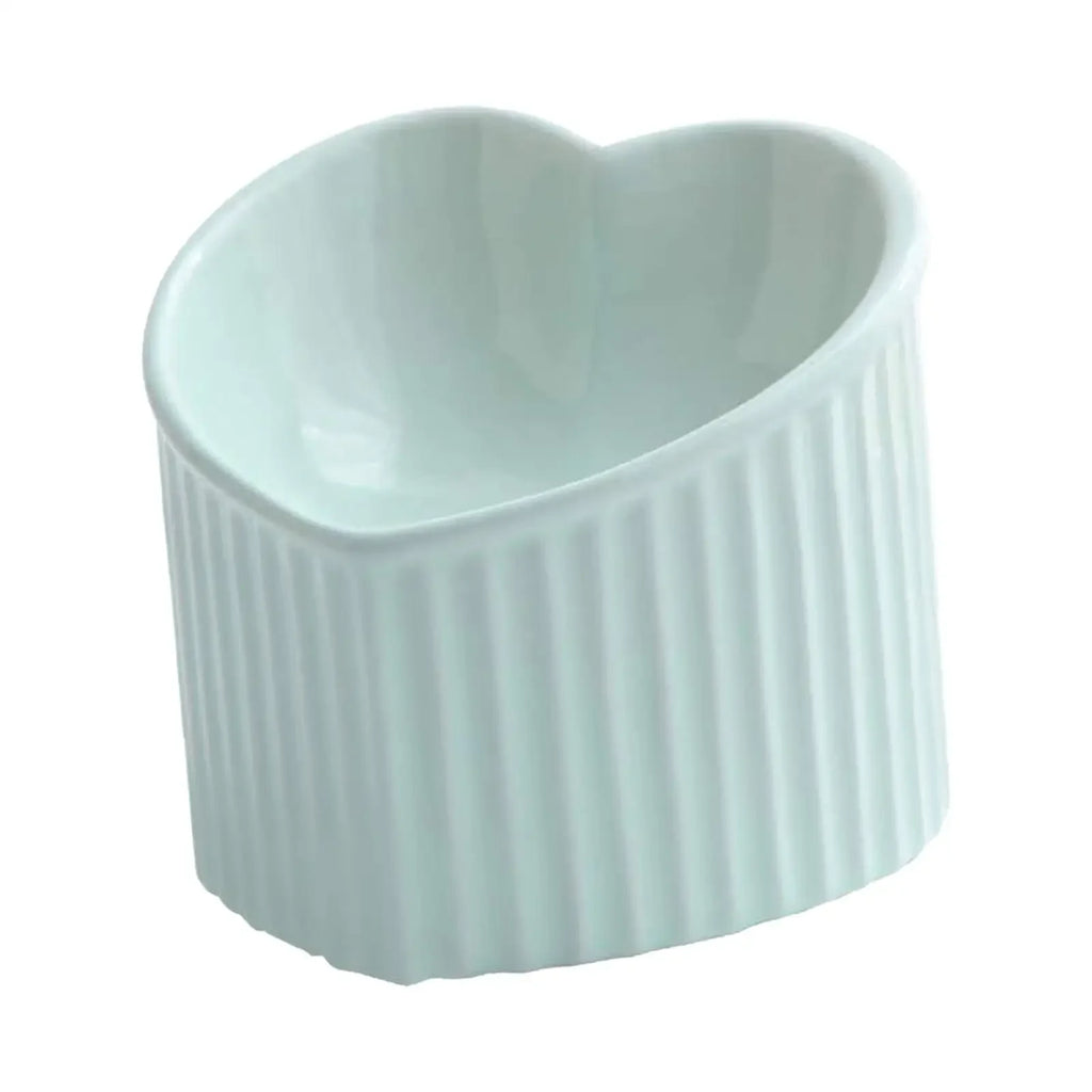 Ceramic Tilted Elevated Cat Bowl Heart Shape Anti Slip Cute for Cats Kitten Small Dogs Functional Width 14cm Handmade Pet Feeder