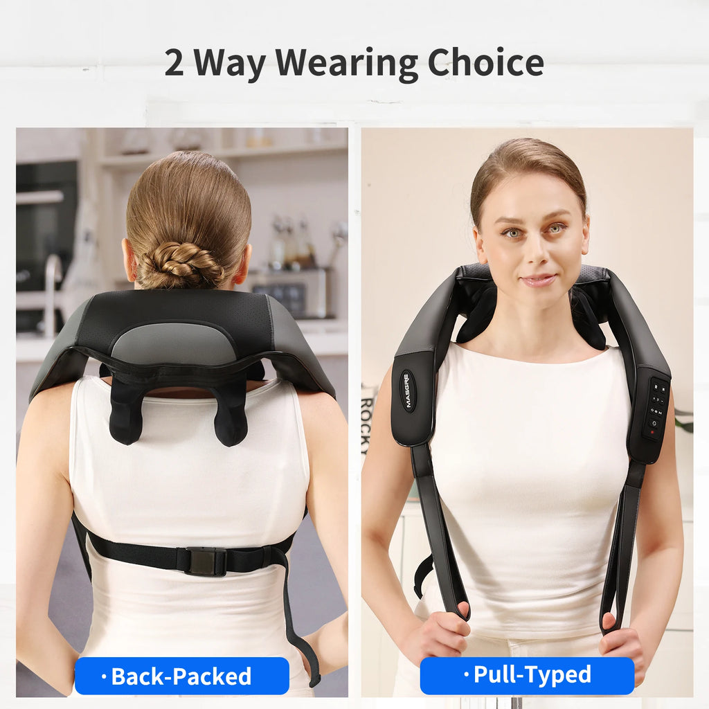 Masgre Upgarded Adjustable Width Electric Deep Tissue 4D Kneading Massage Cordless Neck Massager with Heat Gifts for Mom Dad