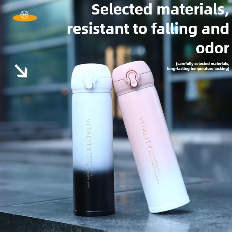 Stainless Steel Thermal Bottle 500ml Gradient Color  with Flip Lid Portable Outdoor Water Bottle for Halloween Christmas Gifts