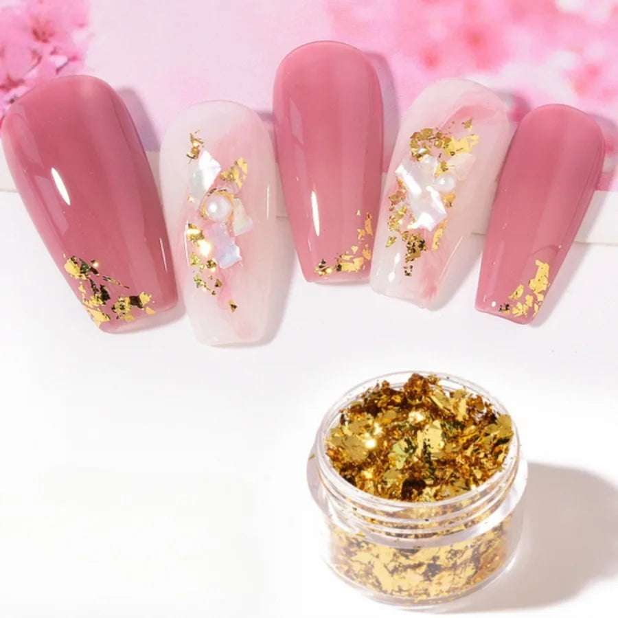Hot Sale Nail Art Gold Foil Sheets - Golden Tin Foil Fragments + Glitter Stickers DIY Manicure Decals Set