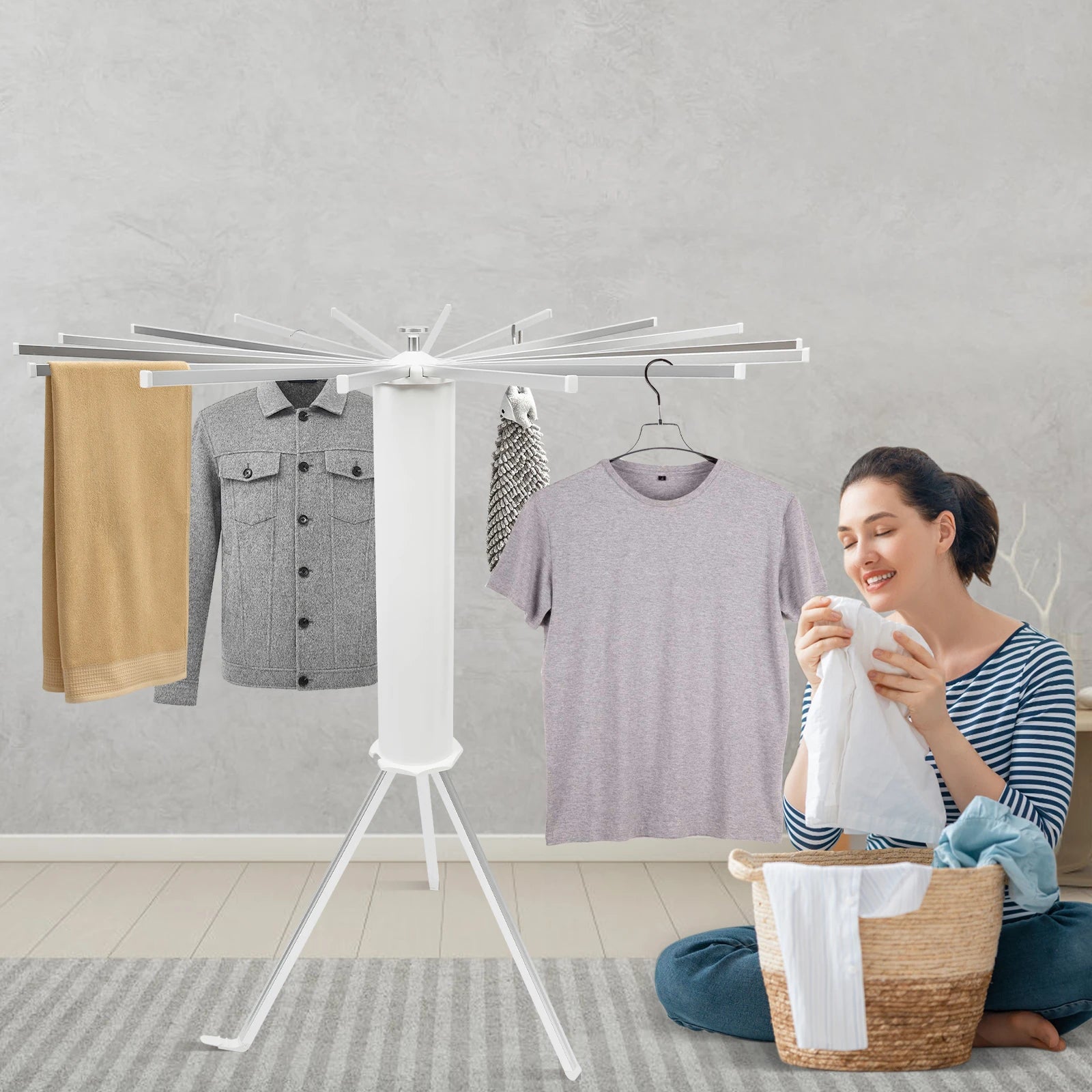 16 Pole Foldable Drying Rack,Tripod Clothes Drying Rack,Laundry Drying Rack,Garment Rack Can Dry Towels, Bath Towels, Shoes,Hats