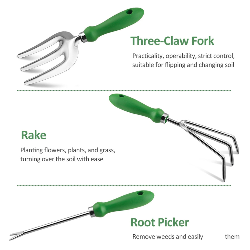 Garden Tool Set Outdoor Heavy Duty Gardening Work Set with Ergonomic Handle Garden Planting Tools Set 11 Piece Stainless Steel