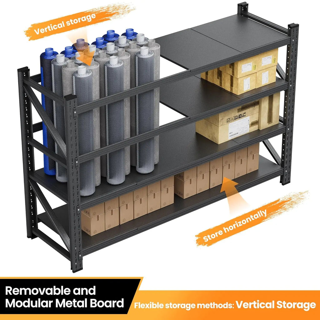 71”W Garage Shelving Units, 5000LBS Storage Shelves Heavy Duty, 24" Deep Metal Shelving Rack, 4 Tier Large Tall, Customized