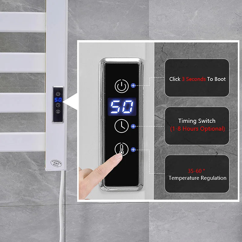 White Electric Towel Rail Thermal Radiator Cloth Screen Dryers Bath Heated Smart Bathroom Electric Heated Towel Rack