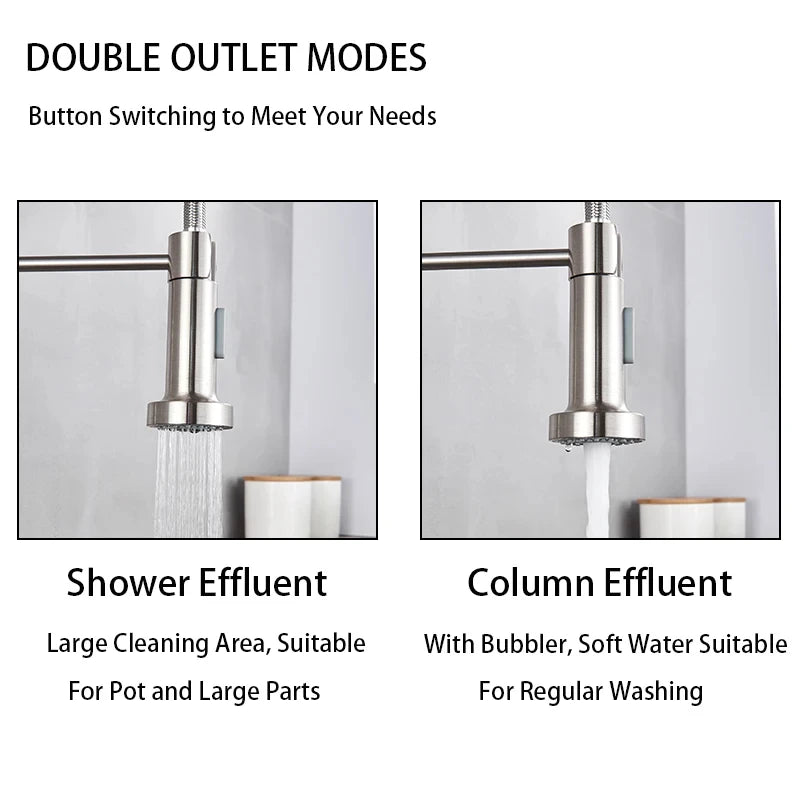 US Ship Spring Pull Down Kitchen Faucet Cold and Hot Water Tap Stainless Steel Stream Spray Sink Faucet Rotate Kitchen Mixer Tap