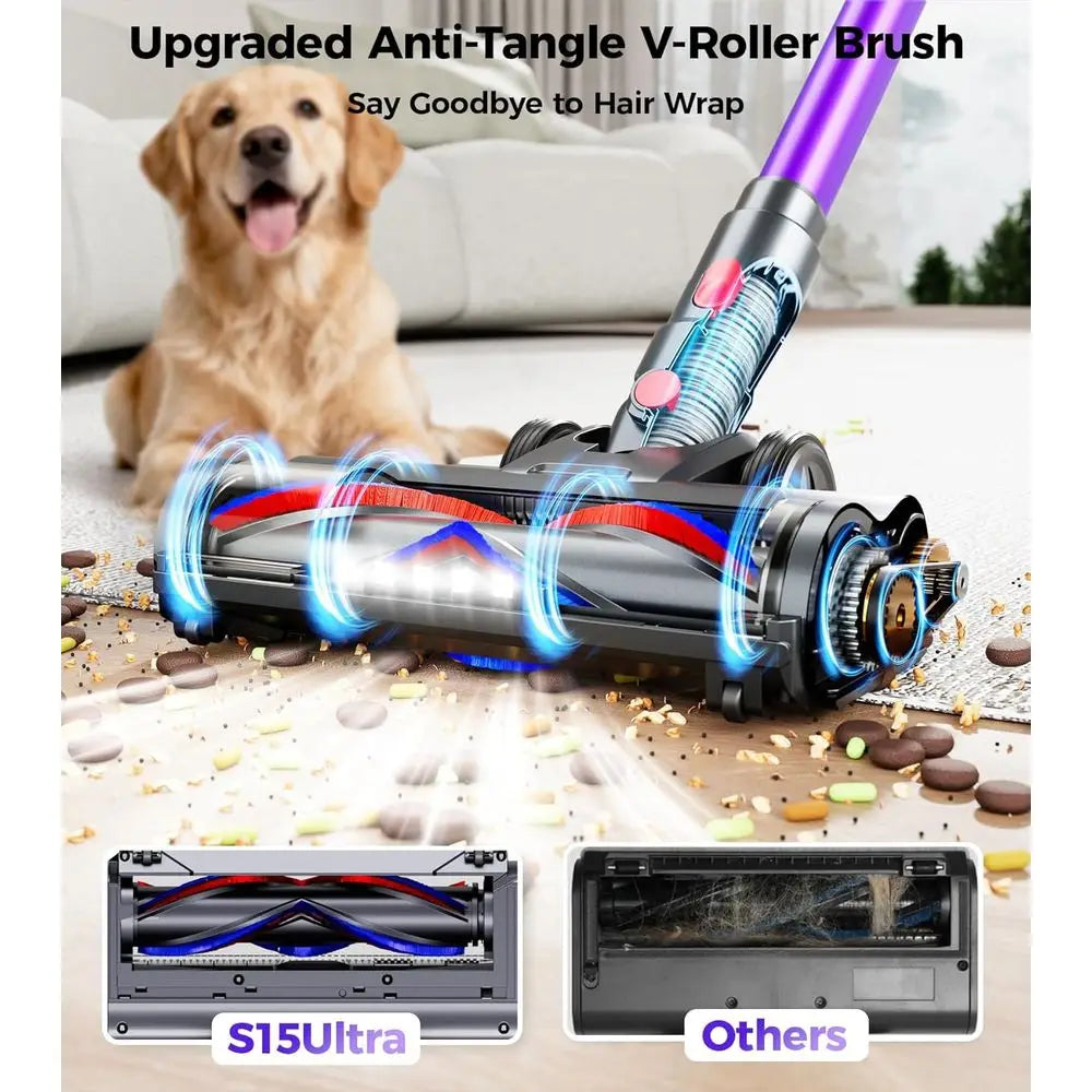 500W 50KPA Cordless Vacuum Cleaner with 60-Minute Run Time, LED Display, Anti-Tangle, Lightweight for Home and Pet Hair Removal