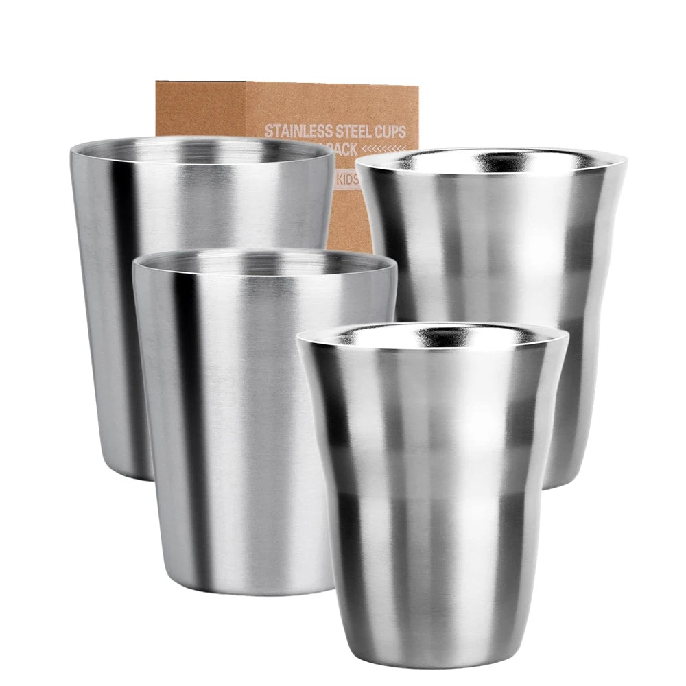 Set of 2 Metal Coffee Mugs Stainless Steel Cup 260ML/300ML Double Wall Stackable Metal Glasses Drinking Mugs for Home Camping