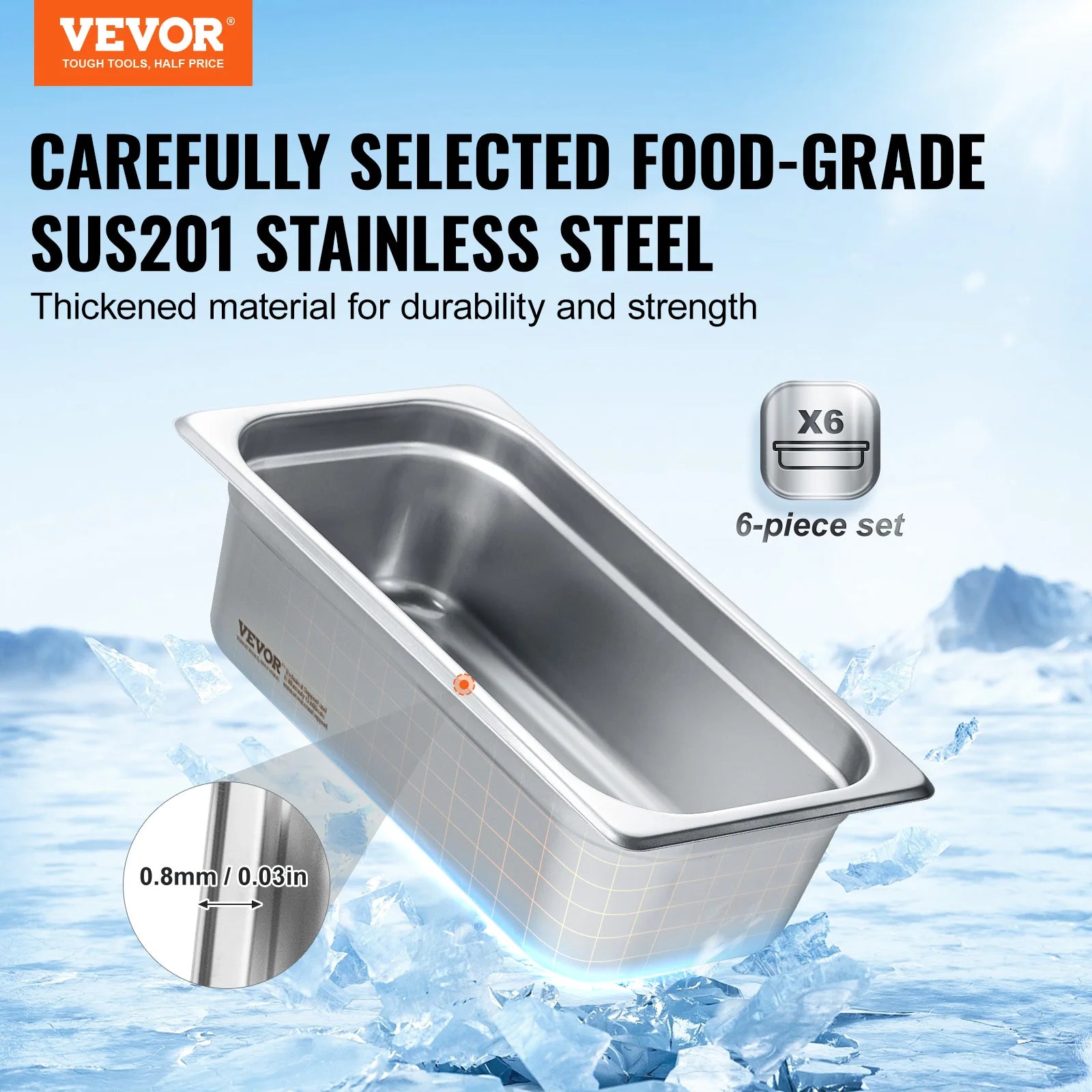 SucceBuy 6 Pack Buffet Chafing Dishes 3.8L Gastronorm Pans Steam Table Pans Tray Stainless Steel Food Container for Party BBQ