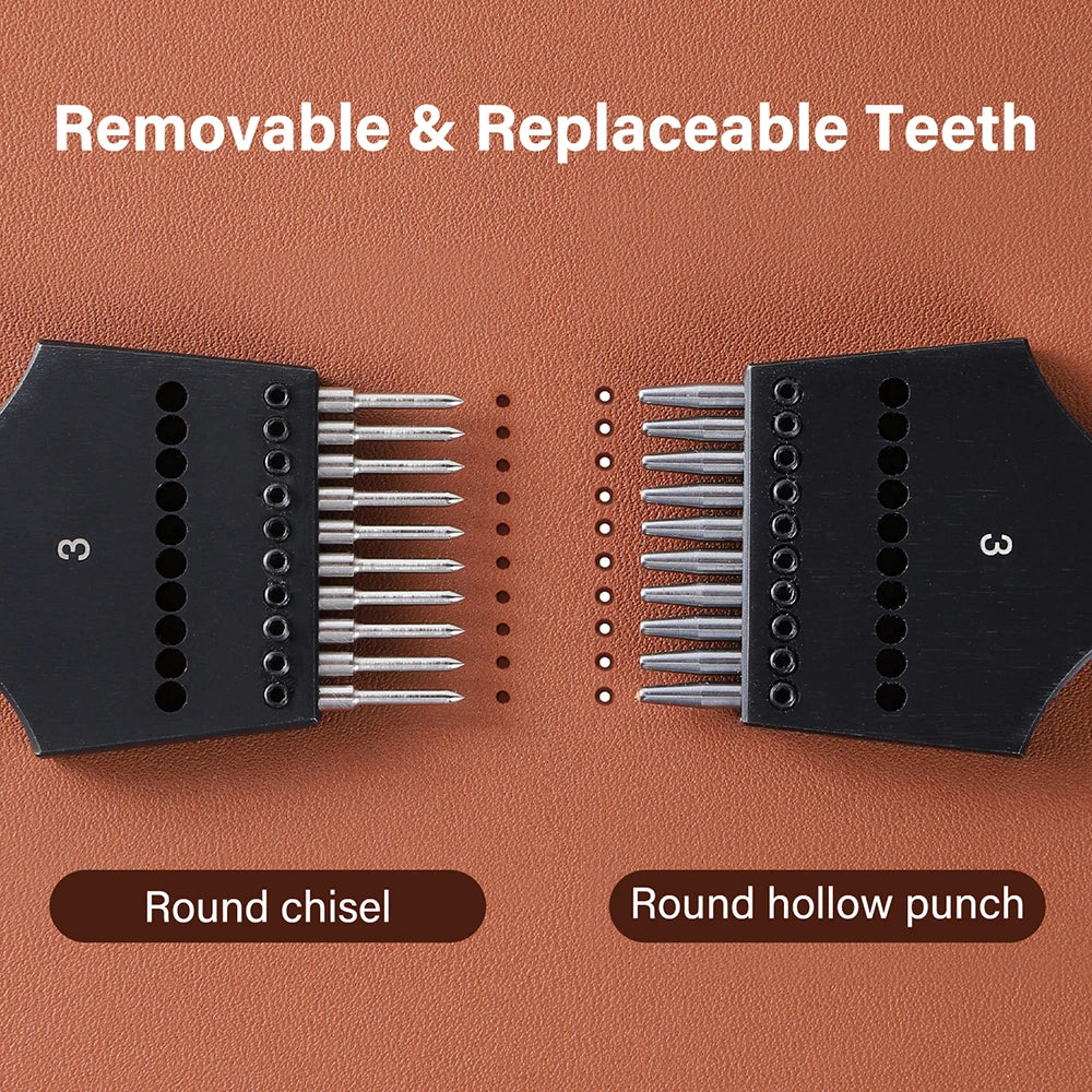 WUTA 2nd Generation Sharp Head Replaceable Pricking Iron Removable Round Hole Punch Leather Craft Chisel DIY Leather Tools