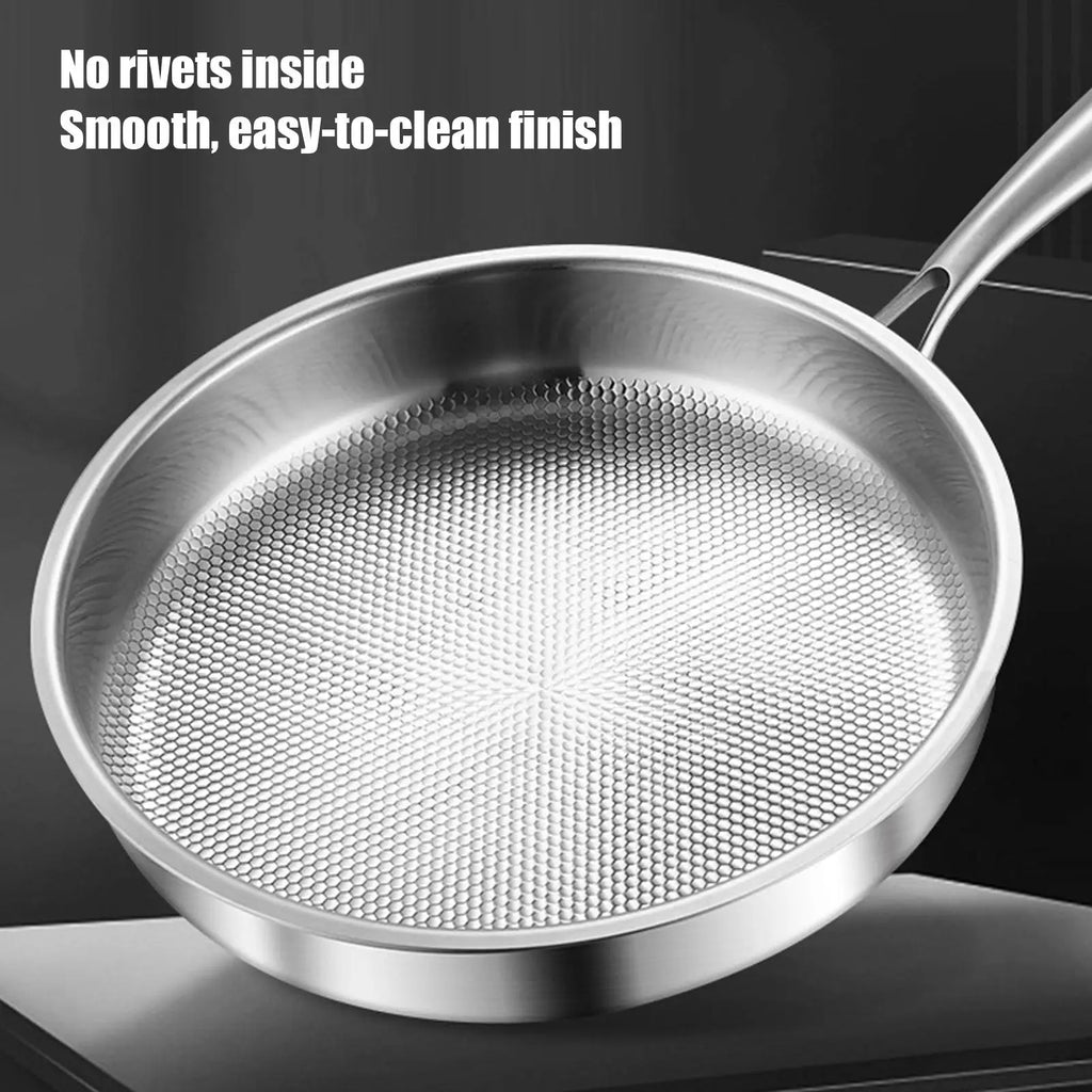 Titanium Frying Pan with Glass Lid Non-stick Even-Heating Skillet Uncoated Stainless Steel Woks Pan Kitchen Cookware 26/28/30cm