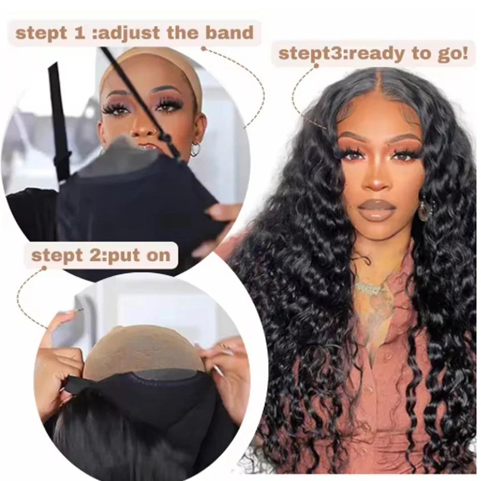 Water Wave Frontal Wig 13x6 HD Lace Brazilian Deep Curly 100% Human Hair Wigs Water Wave 34Inch 13x4 Lace Front Human Hair Wig