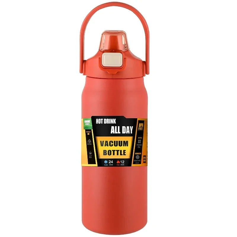 Portable Thermos with Straw Cold and Hot Thermal Mug Tumbler Coffee Cup Sports Vacuum Flasks 304 Stainless Steel Water Bottle