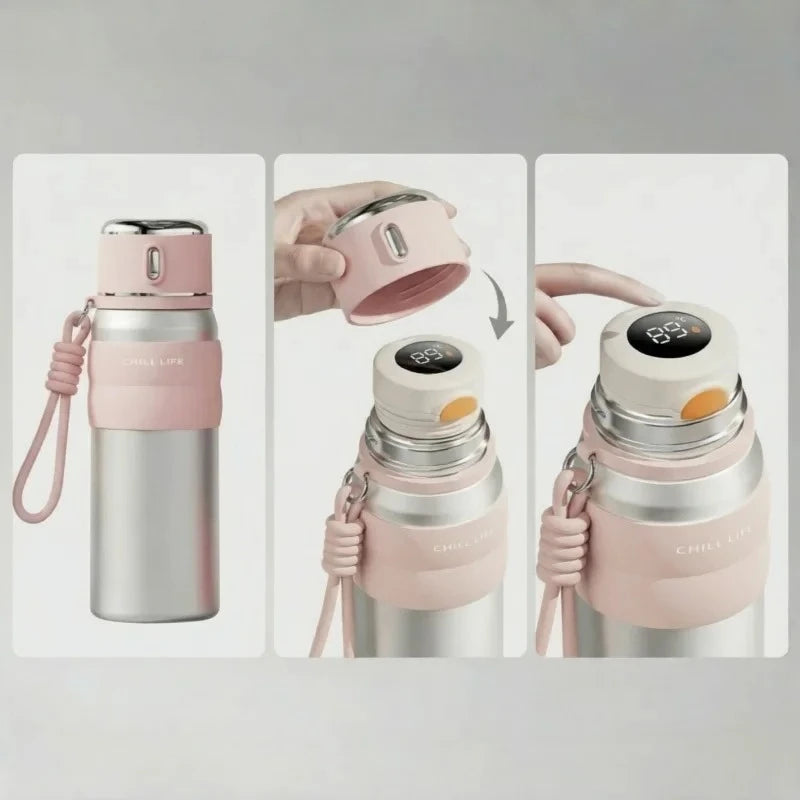 Smart Insulated Water Bottle for Women 500ml 316L Stainless Steel Thermal Cup Leakproof Direct Sip Temperature Display