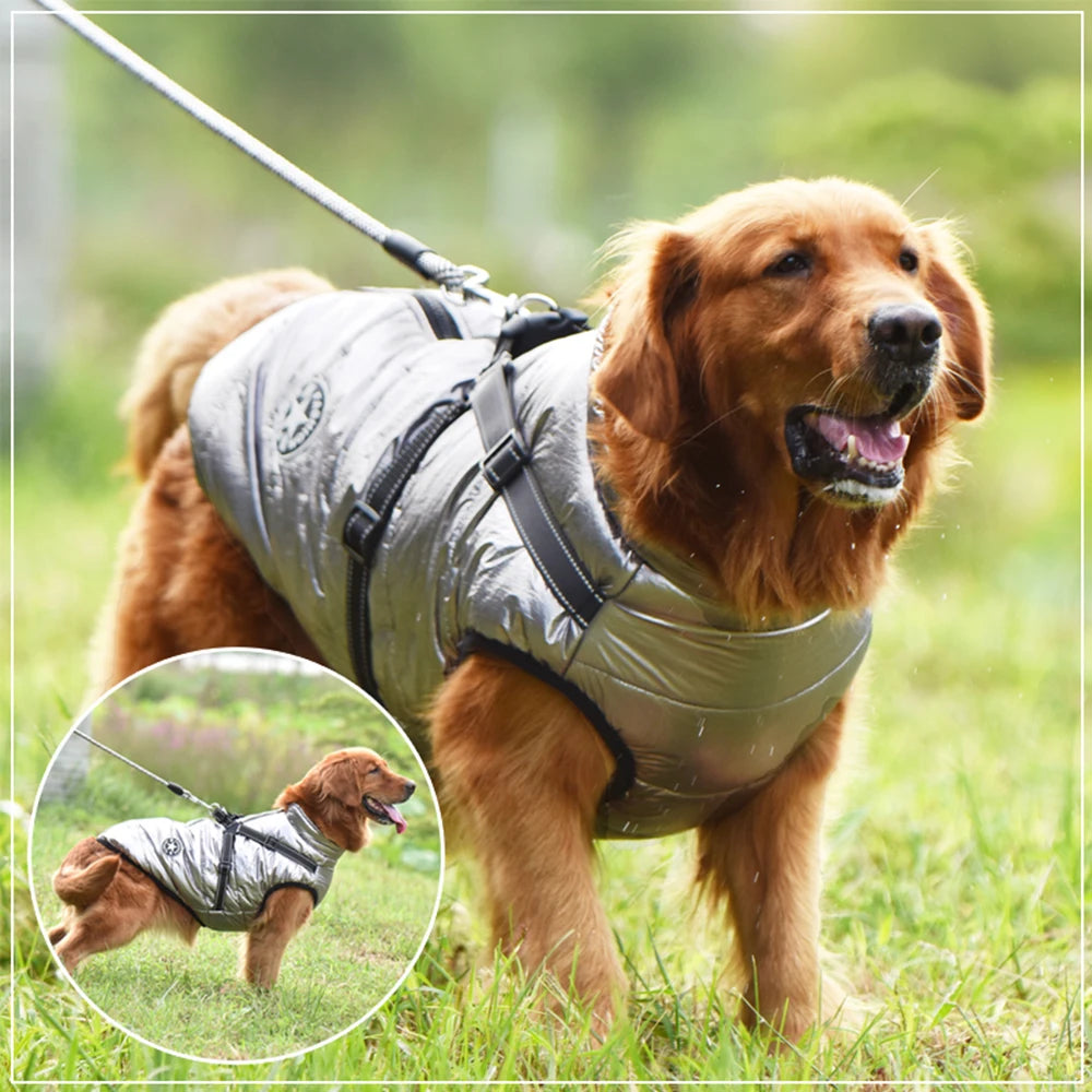 Winter Warm Large Pet Dog Jacket with Harness Waterproof Big Dog Coat for Labrador Chihuahua French Bulldog Outdoor Dog Clothes