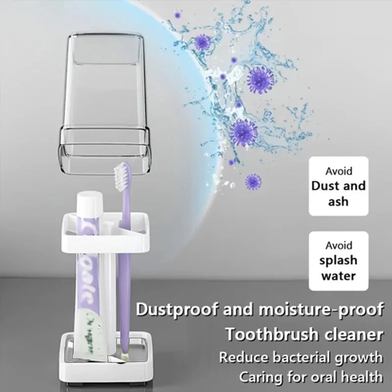 All-in-One Toothbrush Holder & Cup, with Cover. 16cm, Organizes Brushes, Saves Counter Space