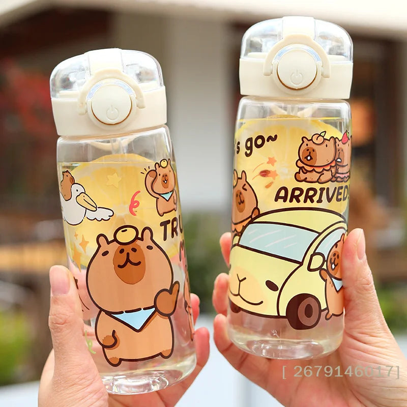 【YY26】Capybara Cartoon 400ml Portable Large-capacity Water Bottle Sport Fitness Straw Cups Student Plastic Water Cups