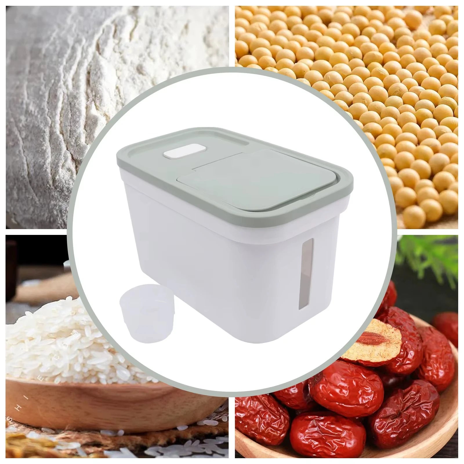 10kg Food Storage Container Airtight Moisture Proof with Visual Window & Removable Bug Box for Rice Flour Corn Pet Food Kitc