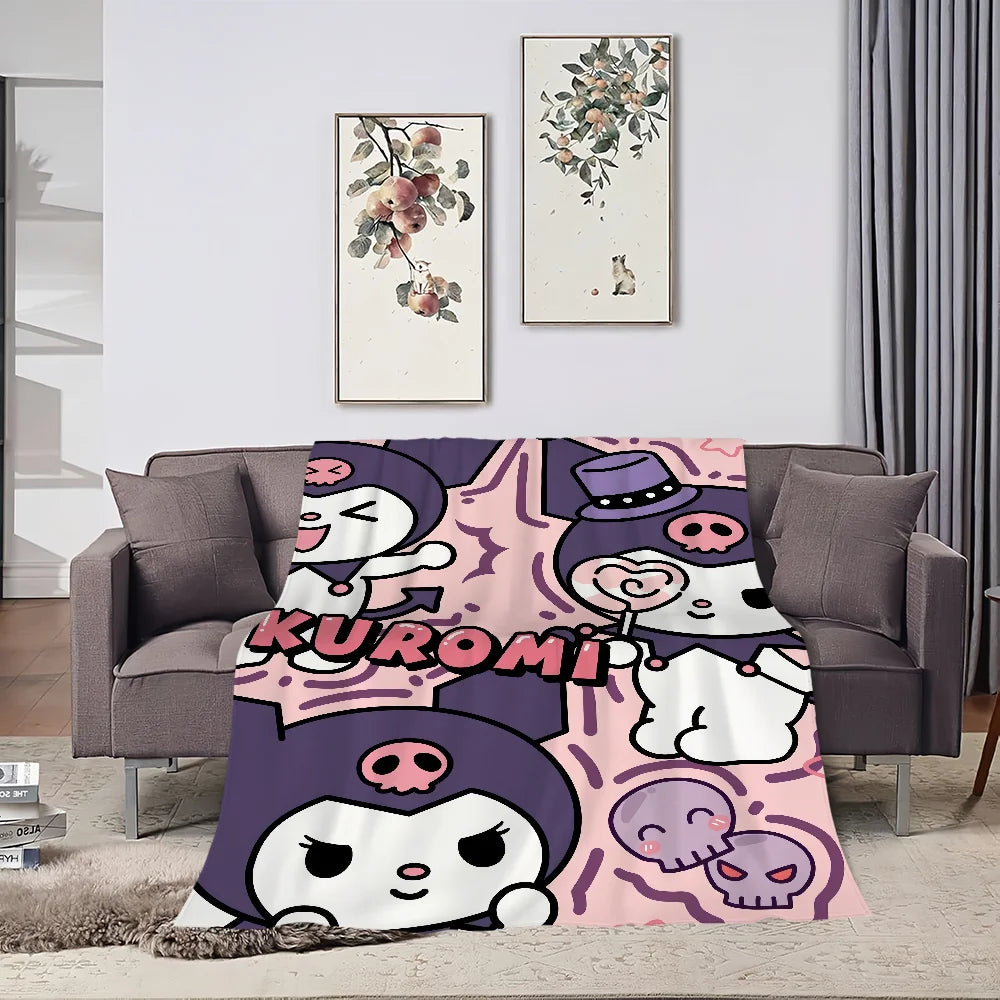 Cute cartoon K-Kuromi Blanket For Soft Throw Blanket for Picnic Bed Sofa Home Bedroom Cozy Warm Comfortable
