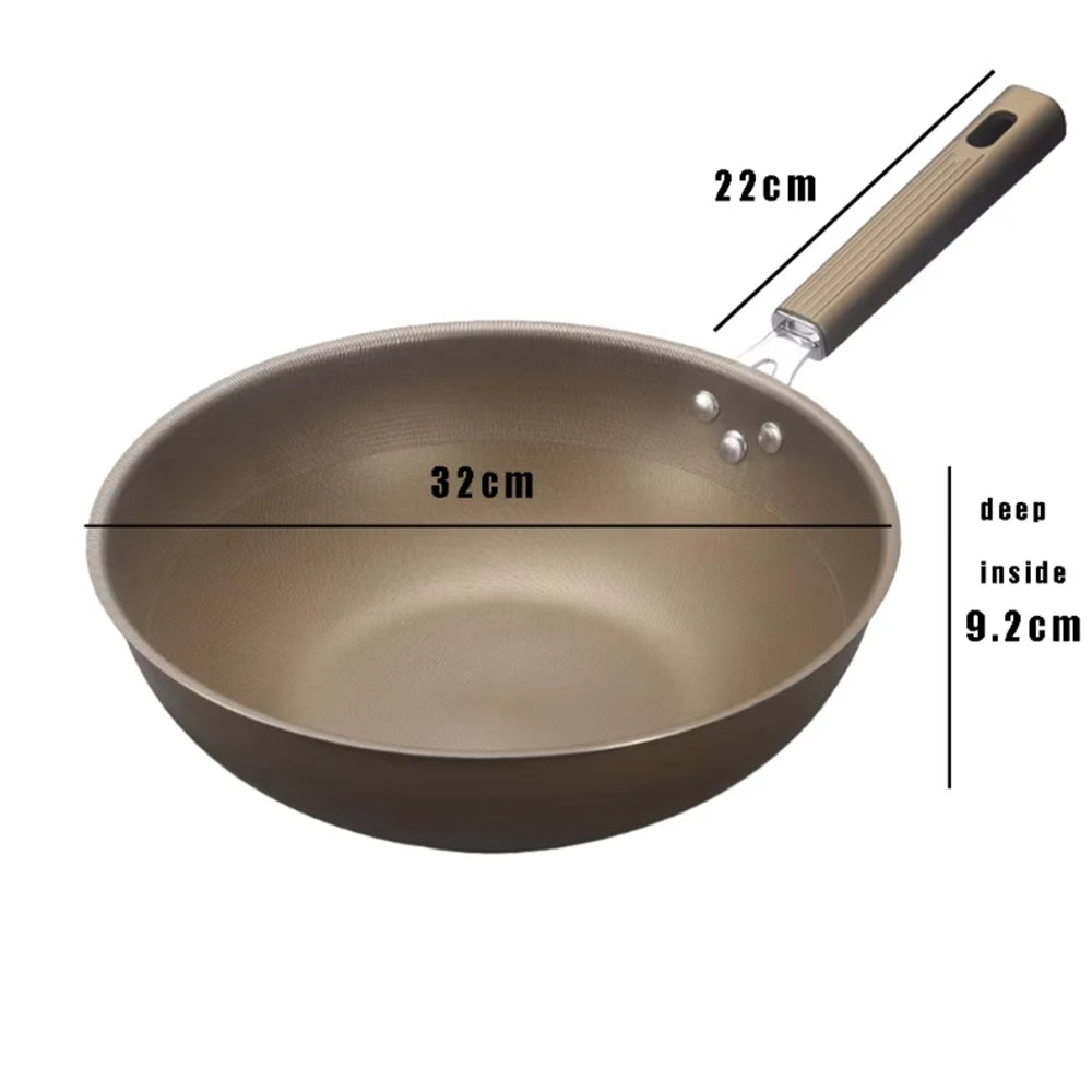 Titanium Stainless steel Wok Frying Pan Uncoated Nonstick Pot Home Kitchen Cookware Skillet Induction Gas stove Special Saucepan