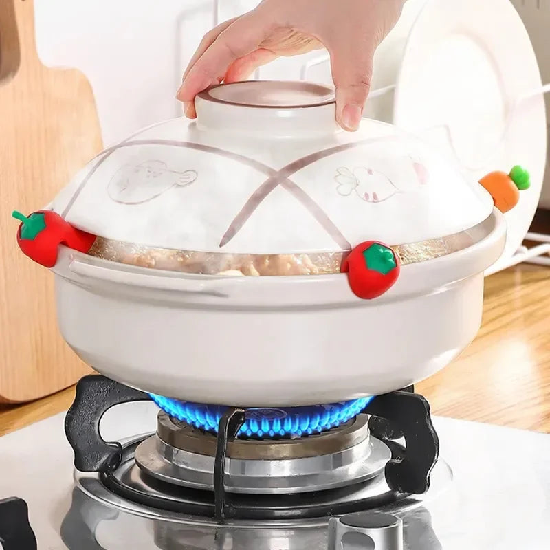 1-3Pcs Silicone Pot Lid Anti-spill Rack Heat-resistant Anti-Overflow Stoppers Pot Cover Lifter Holder Creative Kitchen Tool